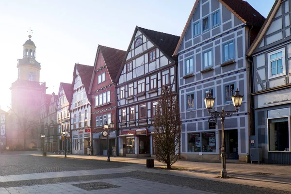 Rinteln Torg Och Nicholas Cathedral Morgonsolen Den Mars 2022 Niedersachsen — Stockfoto