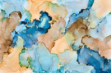 Şeffaf renk akımları, yılan gibi kıvrılan metalik girdaplar ve köpüklü renk spreyleri bu serbest akan dokuların manzarasını şekillendirir. Alkol mürekkebi tekniğindeki doğal lüks, akışkan sanat resimleri.