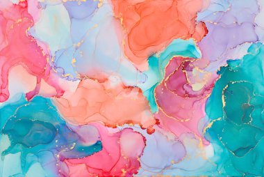 Şeffaf renk akımları, yılan gibi kıvrılan metalik girdaplar ve köpüklü renk spreyleri bu serbest akan dokuların manzarasını şekillendirir. Alkol mürekkebi tekniğindeki doğal lüks, akışkan sanat resimleri.