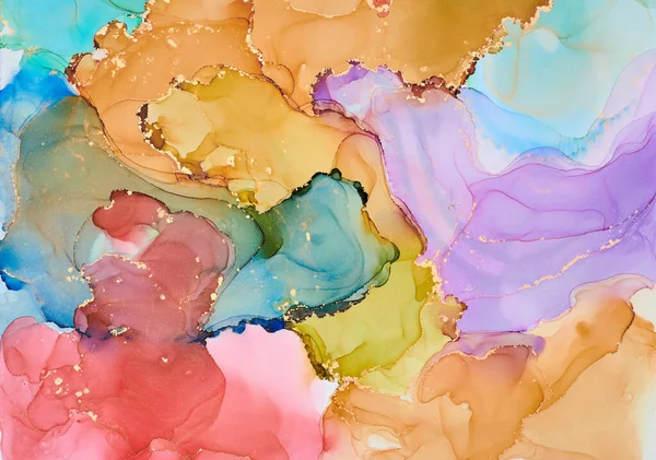 Strömungen Transluzenter Farbtöne Schlängelnde Metallische Wirbel Und Schäumende Farbsprays Prägen — Stockfoto