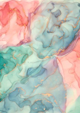 Alkol mürekkebi tekniğinde doğal lüks, soyut, akışkan sanat resimleri. Şefkatli ve rüya gibi duvar kağıtları. Renklerin karışımı şeffaf dalgalar ve altın girdaplar yaratır. Posterler ve diğer basılı materyaller için