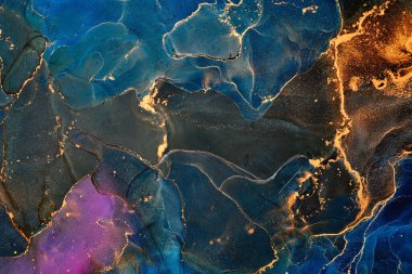 Alkol mürekkebi tekniğinde doğal lüks, soyut, akışkan sanat resimleri. Şefkatli ve rüya gibi duvar kağıtları. Renklerin karışımı şeffaf dalgalar ve altın girdaplar yaratır. Posterler ve diğer basılı materyaller için