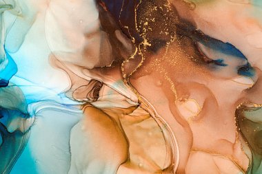 Alkol mürekkebi tekniğinde doğal lüks, soyut, akışkan sanat resimleri. Şefkatli ve rüya gibi duvar kağıtları. Renklerin karışımı şeffaf dalgalar ve altın girdaplar yaratır. Posterler ve diğer basılı materyaller için