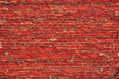 Klasik tuğla duvar, her amaç için harika bir tasarım. Arkaplan dokusu eski. Grunge şehir arkaplanı. Çatlak yüzey grunge dokusu. Kırmızı tuğla duvar. Kirli eski yüzey.