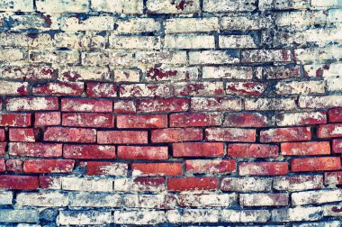 Klasik tuğla duvar, her amaç için harika bir tasarım. Arkaplan dokusu eski. Grunge şehir arkaplanı. Çatlak yüzey grunge dokusu. Kırmızı tuğla duvar. Kirli eski yüzey.