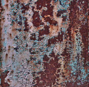 Karanlık arka planda soyut yakın plan. Tasarım elemanı. Grunge metal arka planı, paslı çelik dokusu. Duvarda çizikler var. Eski kirli yüzey. Metal rengi.