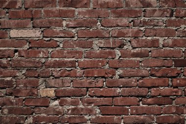 Klasik tuğla duvar, her amaç için harika bir tasarım. Arkaplan dokusu eski. Grunge şehir arkaplanı. Çatlak yüzey grunge dokusu. Kırmızı tuğla duvar. Kirli eski yüzey.