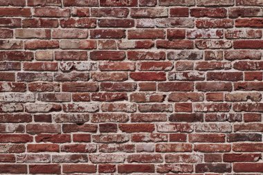 Klasik tuğla duvar, her amaç için harika bir tasarım. Arkaplan dokusu eski. Grunge şehir arkaplanı. Çatlak yüzey grunge dokusu. Kırmızı tuğla duvar. Kirli eski yüzey.