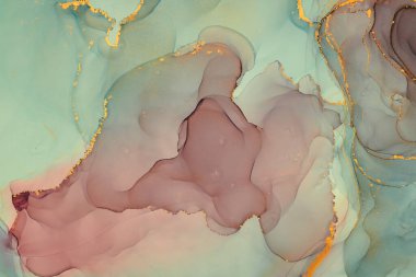 Alkol mürekkebi tekniğinde doğal lüks, soyut, akışkan sanat resimleri. Şefkatli ve rüya gibi duvar kağıtları. Renklerin karışımı şeffaf dalgalar ve altın girdaplar yaratır. Posterler ve diğer basılı materyaller için