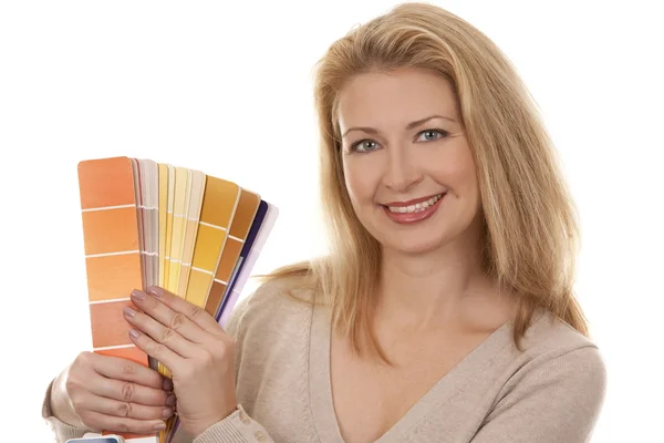 Woman holding color chart — Stock Photo, Image