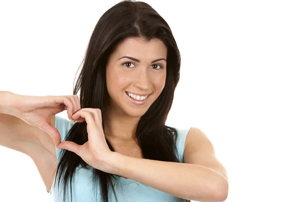 Brunette showing heart — Stock Photo, Image