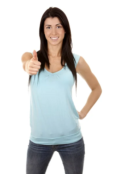 Woman giving thumb up — Stock Photo, Image