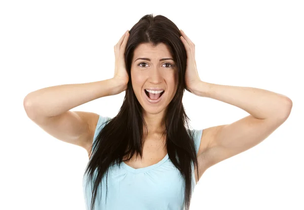 Woman covering ears — Stock Photo, Image