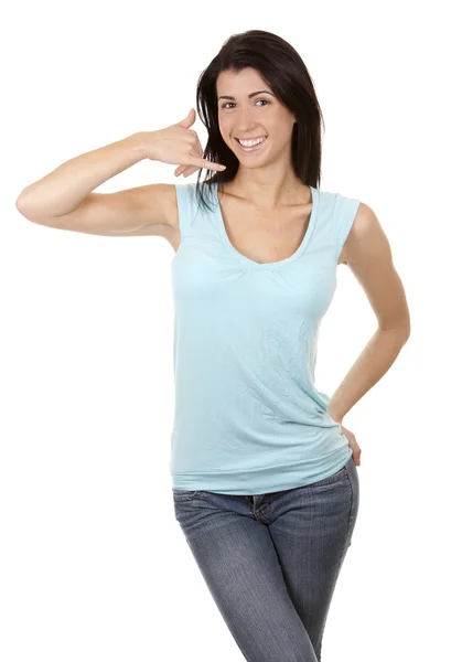 Brunette showing call me — Stock Photo, Image