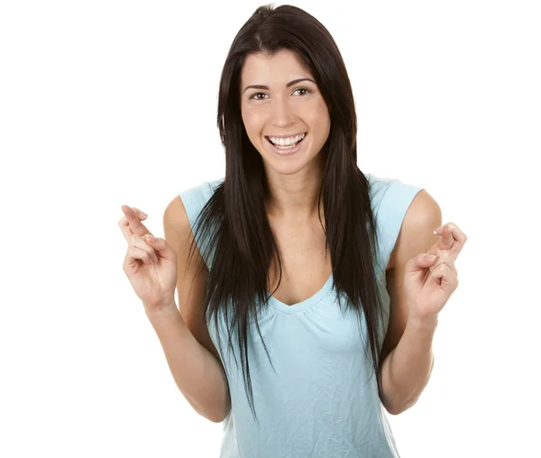 Woman finger crossed — Stock Photo, Image