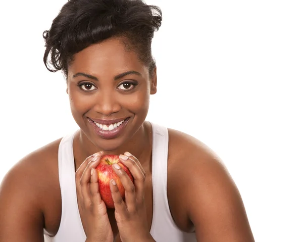 Femme avec une pomme — Photo