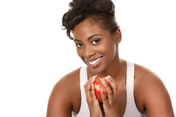 Femme avec une pomme — Photo