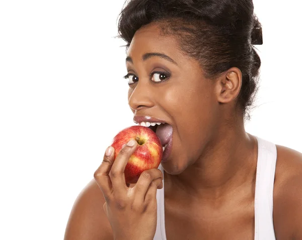 Kvinna med ett äpple — Stockfoto