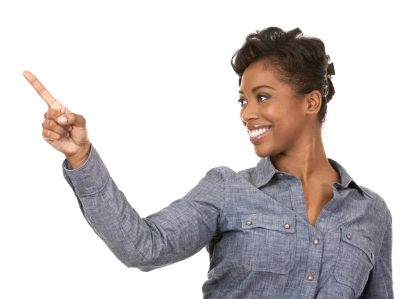 Casual woman pointing — Stock Photo, Image