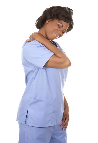Krankenschwester mit Nackenschmerzen — Stockfoto
