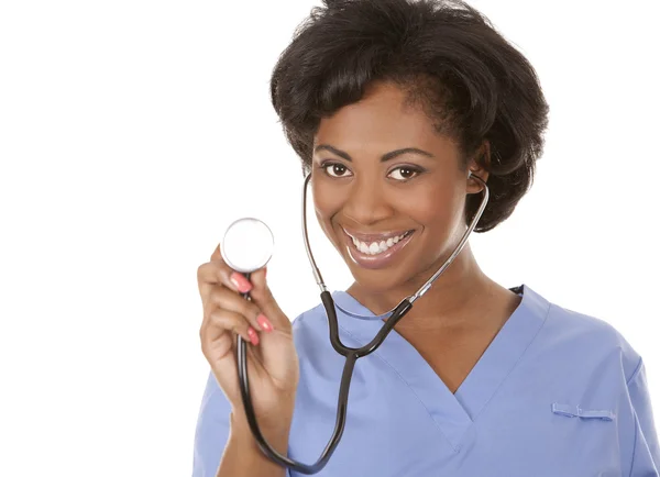 Nurse using stethoscope — Stock Photo, Image