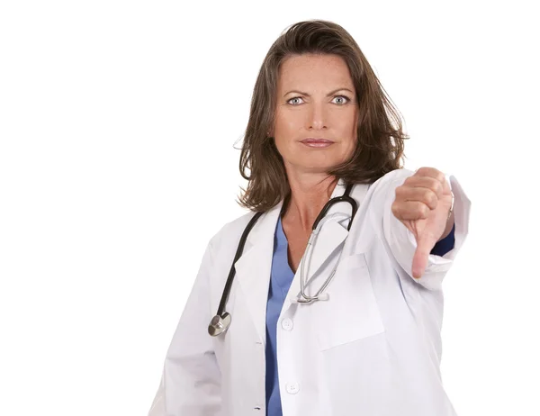 Mujer doctor pulgares abajo — Foto de Stock