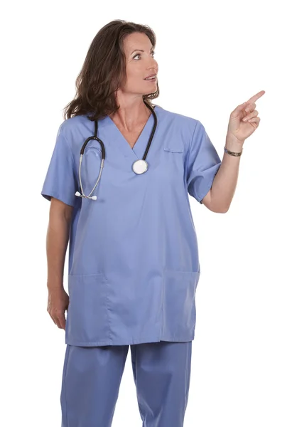 Pielęgniarka, wskazując — Zdjęcie stockowe