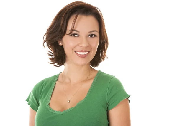 Pretty brunette in green — Stock Photo, Image