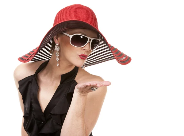 Kvinna i röd hatt — Stockfoto