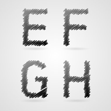 gri kalem çekmek alfabesi, e, f, g, h
