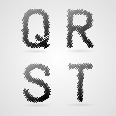 gri kalem çekmek alfabesi, q, r, s, t