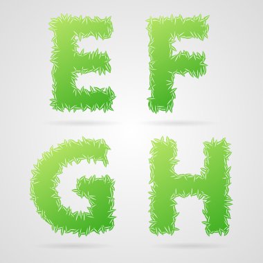 yeşil yaprak alfabesi, e, f, g, h