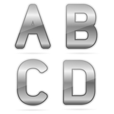 temiz metal vektör alfabesi, a, b, c, d