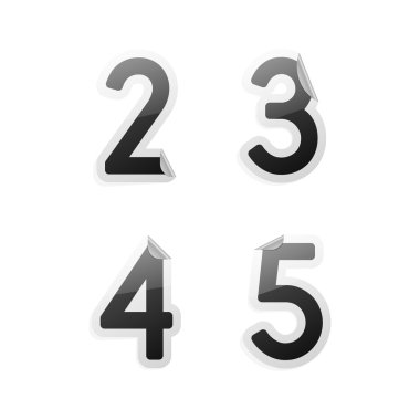 temiz gri sticker alfabesi, 2, 3, 4, 5