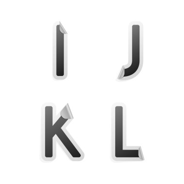 temiz gri sticker alfabesi, i, j, k, l