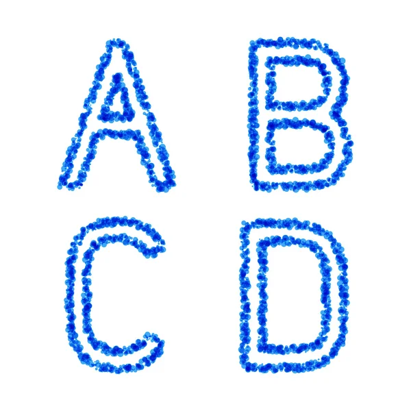 Alfabeto azul burbuja, a, b, c, d — Vector de stock