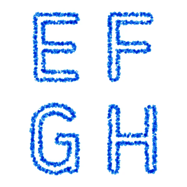 Temiz mavi köpük alfabeyi, e, f, g, h — Stok Vektör