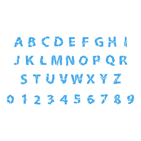 Alphabet et chiffres brisés bleus — Image vectorielle