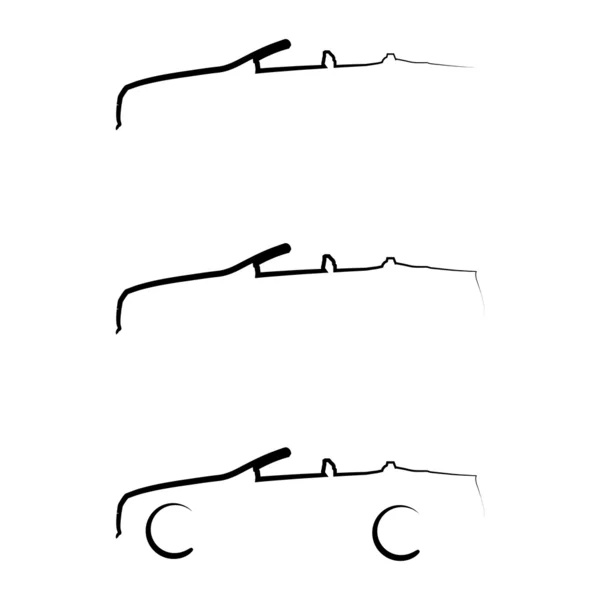 Set of sport convertible car stroke silhouettes — Stock Vector