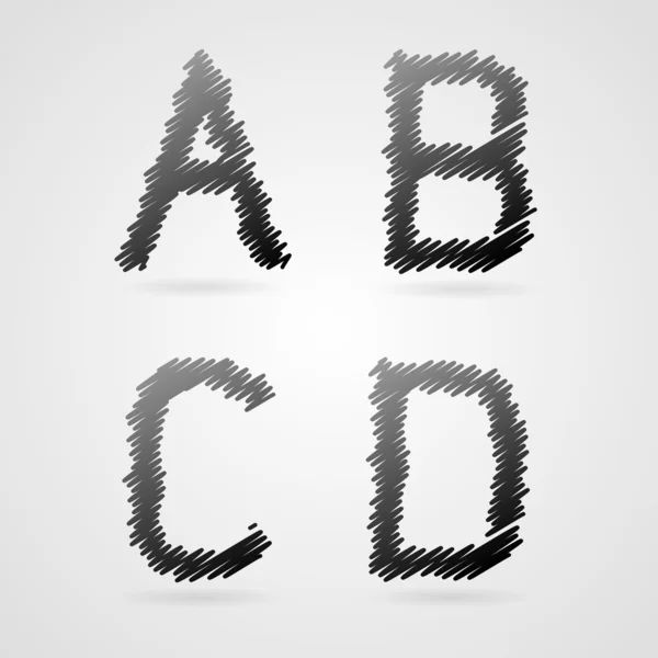 Gri kalem çekmek alfabesi, a, b, c, d — Stok Vektör