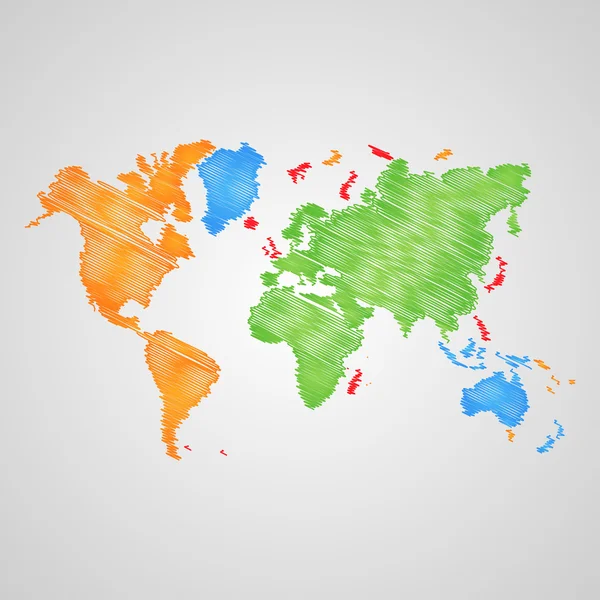 ストロークの色から作成された世界地図 — ストックベクタ