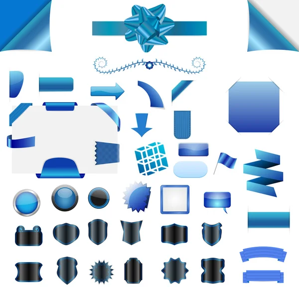 Set of blue blank isolated web elements, buttons, ribbons — Stock Vector