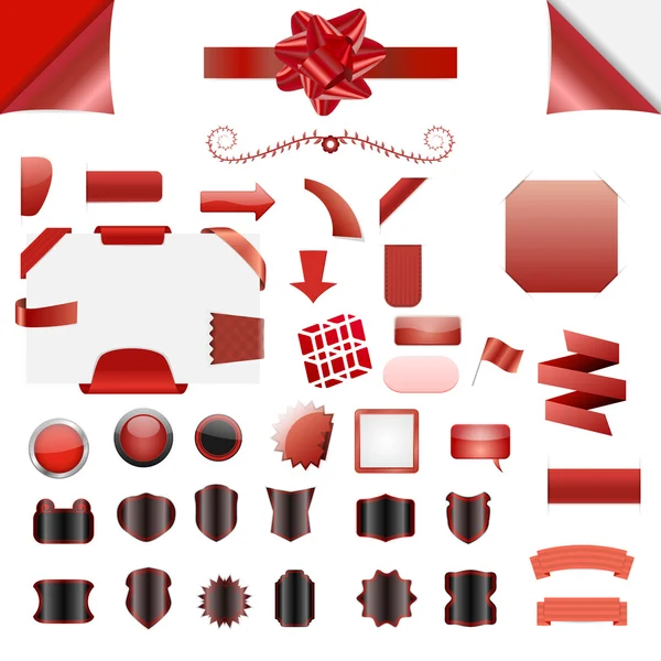 Set of red blank isolated web elements, buttons, ribbons — Stock Vector