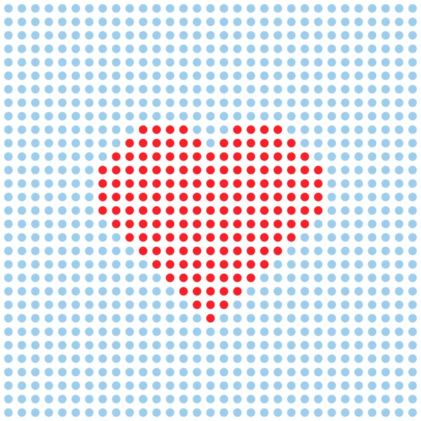 Röd prickig hjärta på blå bakgrund — Stock vektor