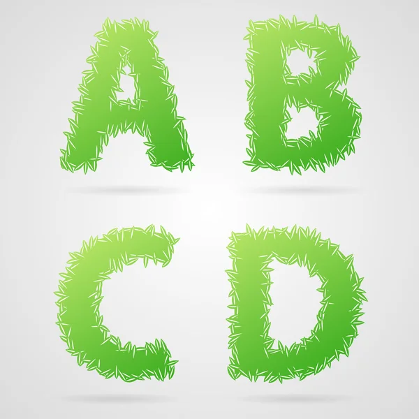 Green leaf alphabet, a, b, c, d — Stock Vector