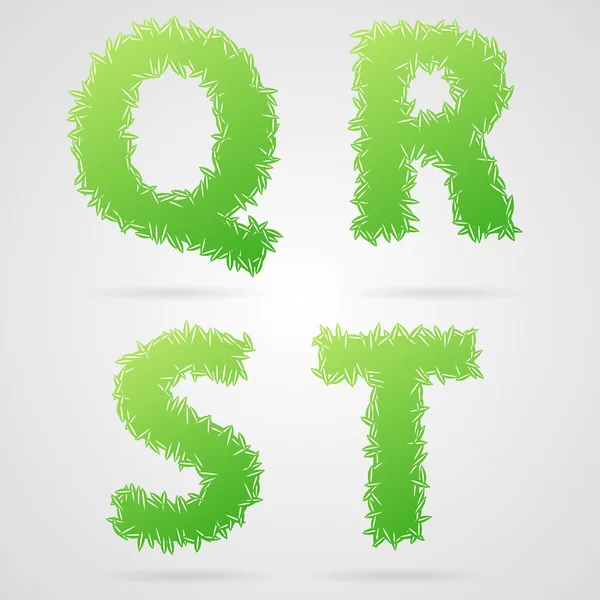 Green leaf alphabet, q, r, s, t — Stock Vector