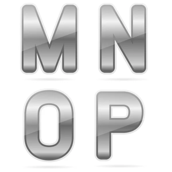 Чистый металлический алфавит, м, н, о, п — стоковый вектор