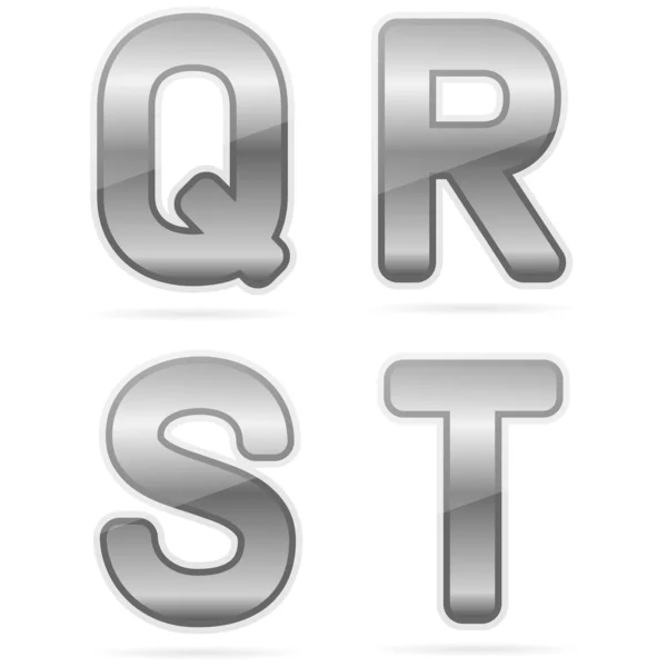 Alfabeto metálico limpio, q, r, s, t — Vector de stock
