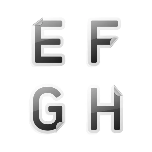 Temiz gri sticker alfabesi, e, f, g, h — Stok Vektör