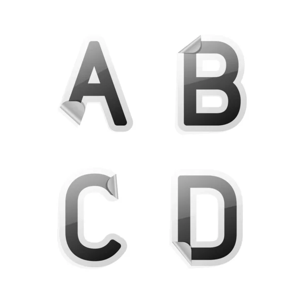 Alfabeto adesivo cinza limpo, a, b, c, d — Vetor de Stock